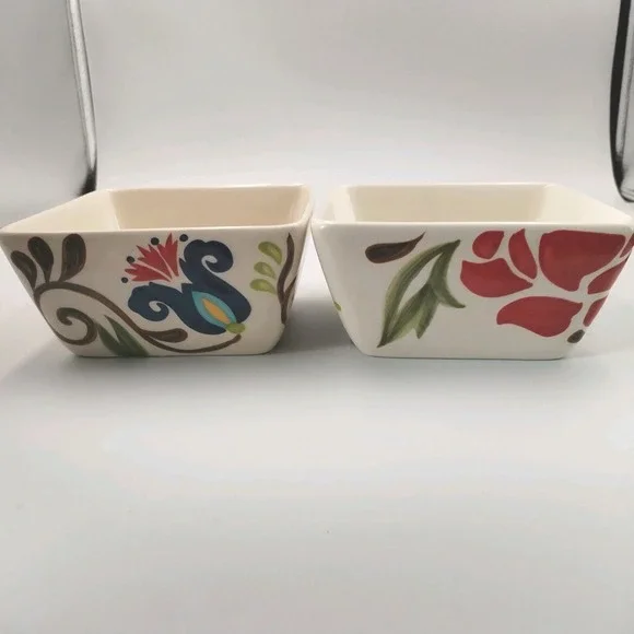 Set of 2 Vida Eva Mendes for España "Jardine" Square Handcrafted Snack Bowls 5" - Picture 1 of 9